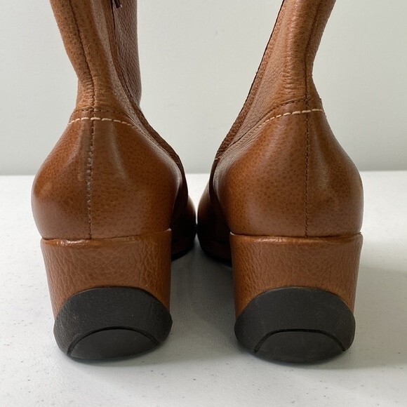 Nurture Grant Honey Brown Leather Boot Zip Ankle Bootie Wedge Heel Classy Neutra - Picture 15 of 16